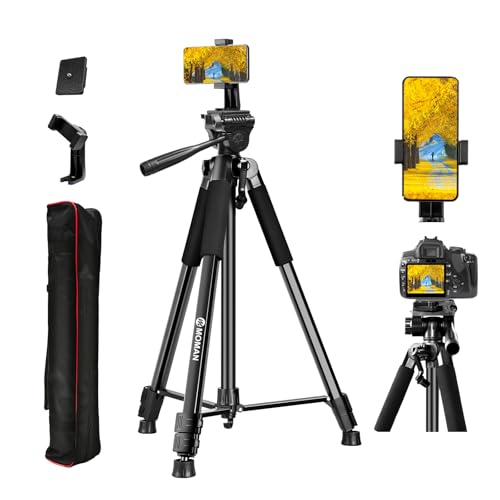 Moman Leichte Dreibein-Stative, TP71T Aluminium Kamera Stativ mit Kopf 180cm Höhe DSLR Fotostativ Maximale Tragfähigkeit 8KG Verstellbares Tragbares Reisestativ, Handy Tripod Ständer für Phone Tablet von Moman