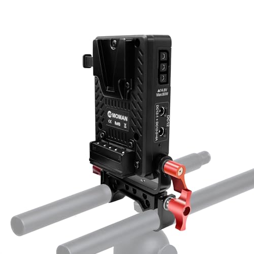 Moman MVBP-S Mini V-Mount Batterieplatte mit 15mm Stabklemme Dual USB-C Ausgang & 8V/12V DC Ausgang & 14.8V D-Tap Ausgang, Akkuplatte mit 4×DC Kabeln für BMPCC 4K/6K DSLR Kamera Camcorder von Moman