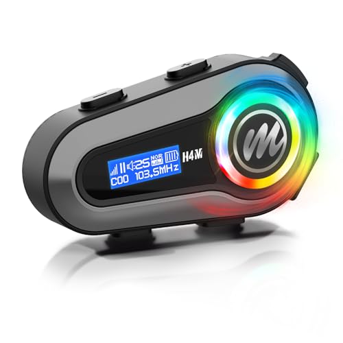 Moman Motorrad Helm Headset, H4M mit【LCD Bildschirm & 6 EQ-Modus】 Motorcycle Helmet Kopfhörer Motorradhelm 5.3 Chip für eine Person mit HiFi Stereo FM Radio AI Sprachassistent IPX6 Wasserdicht von Moman