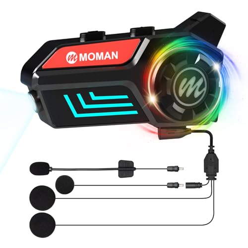 Moman Motorrad Helm Headset, H4S mit【LED Scheinwerfer & RGB】 Motorcycle Kopfhörer mit Knopf-Design AI-Sprachassistent Automatische Antwort Wasserdicht, Motorrad-Kopfhörer-Headset-Motorradhelm-Helmet von Moman