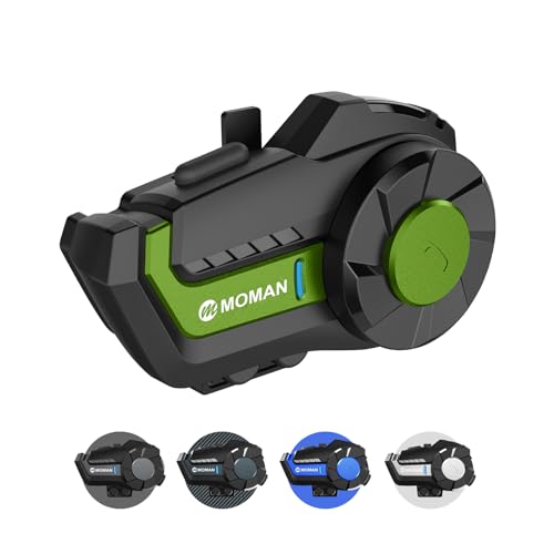 Moman Motorrad Intercom Headset, H2 Pro【1 Pack Grün】 Motorradhelm Gegensprechanlage Wireless 5.1 Kommunikationssystem 1000M FM Radio Wasserdicht IP65, Motorrad-Intercom-Headset-Helm-Motorcycle von Moman