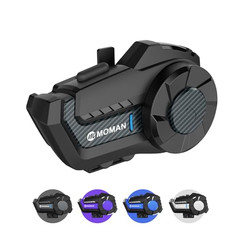 Moman Motorrad Intercom Headset, H2 Pro【1 Pack Kohlefasern】 Motorradhelm Gegensprechanlage Wireless 5.1 Kommunikationssystem zu 1000M FM Radio Wasserdicht, Motorrad-Intercom-Headset-Helm-Motorcycle von Moman