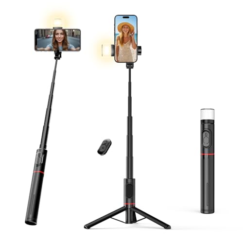 Moman Selfie Stick Tripod, Q12S Tragbar Stativ mit Fülllicht Handyhalter 77CM Aluminium Handy Ständer Selfie Stange für Smartphones, All in 1 Selfiestick Moman Selfie Stick Tripod, Q12S Tragbar Stativ mit Fülllicht Handyhalter 77CM Aluminium Handy Ständer Selfie Stange für Smartphones, All in 1 Selfiestick von Moman
