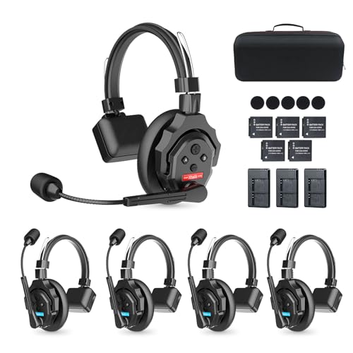 Moman Wireless Intercom Headset, XTALK X5 2.4GHz Vollduplex Kabelloses Kommunikationssystem 24H 350M für Film Produktion mit Echtzeitüberwachung, Intercom Teamkommunikation Headset von Moman