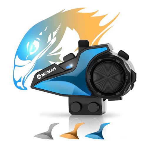 Motorrad Headset Intercom, Moman H2E Adlerähnliches Motorradhelm Kommunikationssystem mit Dual-Chip für Audio-Multitasking Helm Gegensprechanlage Kopfhörer mit HiFi/Musik Teilen/FM/AI Sprache (1 Pack) von Moman