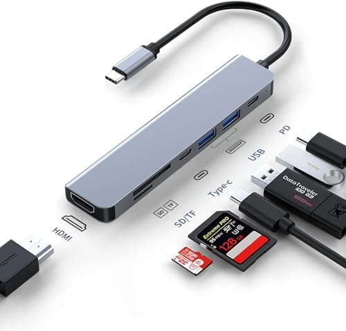 USB C Hub, Moman CT7 mit 7 Ports USB 3.0 USB Type C Hub, Aluminium mit HD 4K, 1 SD und 1 microSD Kartenleser für MacBook Pro, neues MacBook 12-Zoll, Chromebook und mehr Type-C Geräte von Moman
