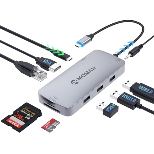 USB C Hub, USB C Adapter mit 4K HD Ausgang, 3 USB 3.0-Anschlüsse, SD/TF Kartenleser, kompatibel für MacBook Pro/Air, Laptop und mehr Typ-C-Geräte von Moman