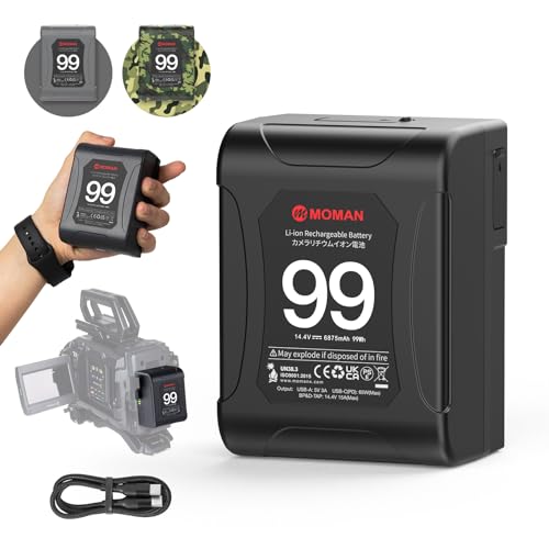 V-Mount Akku, Moman Power99 V-Lock Battery mit Dual D-Tap & 65W PD USB-C Output 99Wh/14.4V 15A 200W Tragbar Klein für Camcorder Blackmagic BMPCC 4K/6K Kamera DSLR Monitor, V-Mount-Akku-Batterie-Mini V-Mount Akku, Moman Power99 V-Lock Battery mit Dual D-Tap & 65W PD USB-C Output 99Wh/14.4V 15A 200W Tragbar Klein für Camcorder Blackmagic BMPCC 4K/6K Kamera DSLR Monitor, V-Mount-Akku-Batterie-Mini von Moman