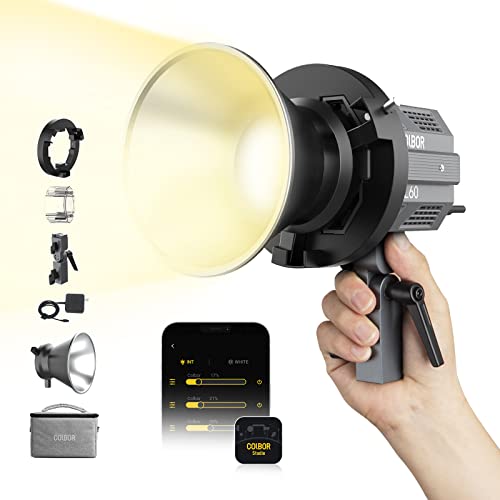 Videoleuchte, Colbor CL60 65W COB Dauerlicht 2700K-6500K CRI97+ mit Bowens Mount App-Steuerung 10 Lichteffekte Tageslight für Fotostudio Videoaufnahme, LED-Videoleuchte-Studio-Dauerlicht-Fotografie von Moman