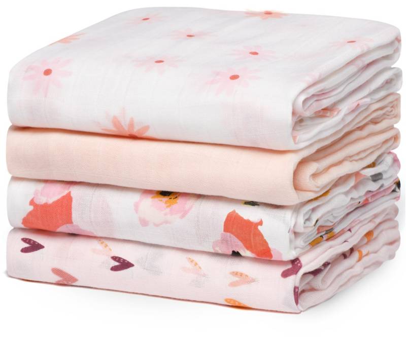 Musselin Wickeldecken 4er Pack bedruckt von Momcozy