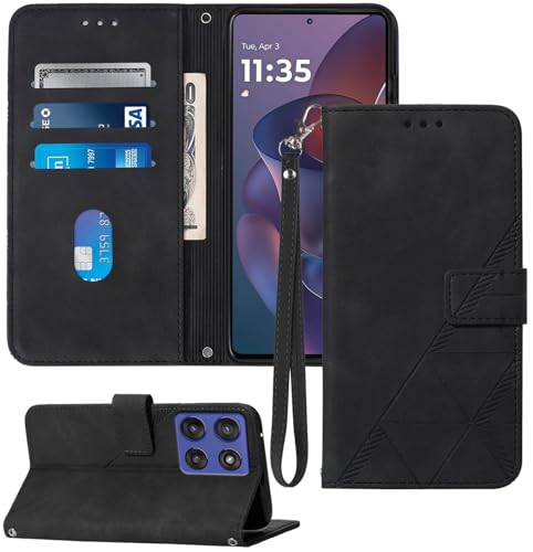 Moment Dextrad Schutzhülle für Moto G Stylus 2025, Kartenfächer, Handschlaufe, TPU-Innenseite, Standfunktion, PU-Leder, Folio-Schutzhülle für Moto G Stylus – 2025 (Schwarz) von Moment Dextrad