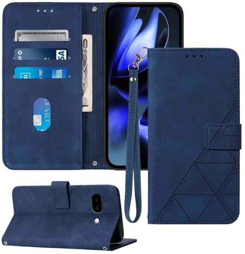 Moment Dextrad Schutzhülle für Pixel 9a, Brieftasche, Kartenfächer, Handschlaufe, TPU-Innenseite, Handy-Schutz, Ständer, PU-Leder, Folio-Schutzhülle für Google Pixel 9A 2025, Blau von Moment Dextrad