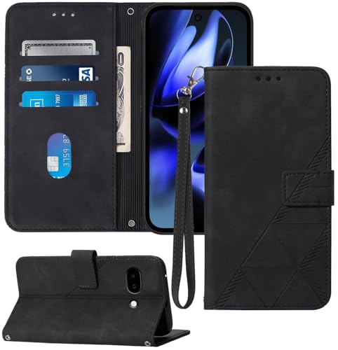Moment Dextrad Schutzhülle für Pixel 9a, Brieftasche, Kartenfächer, Handschlaufe, TPU-Innenseite, Handy-Schutz, Ständer, PU-Leder, Folio-Schutzhülle für Google Pixel 9A 2025, Schwarz von Moment Dextrad