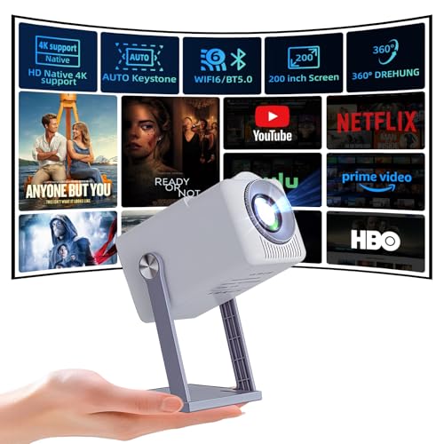 Smart Mini Projektor 4K Android 11, Tragbarer Beamer 200" mit 360° Dreh & Auto-Trapezkorrektur (±45°), WiFi 6 + BT5.0, 200 ANSI Helligkeit, Für Handy/iOS/Laptop/Tablet/TV Stick/USB von Mommy's Helper
