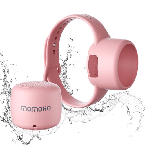 Momoho Bluetooth-Lautsprecher, wasserdichter tragbarer Bluetooth-Lautsprecher mit tragbarem Band, IPX7, Kleinster Lautsprecher, TF-Kartenspiel-Unterstützung für drinnen und draußen, Wandern (rosa) von Momoho