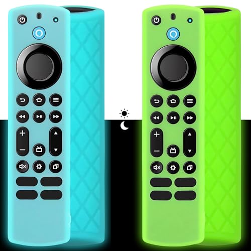 Momowin 2 Silikon Fernbedienungsabdeckungen,Kompatibel mit Fire TV Stick 4th Generation，Toshiba Fernbedienung,rutschfeste Silikon Schutzhülle (Grün + Blau) von Momowin