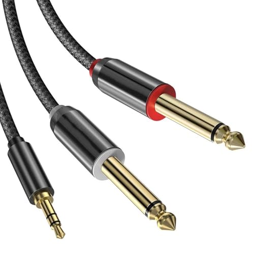 Momowin 3,5 mm auf 2 x 6,35 mm Stereo Audiokabel, Mono-Y-Crossover-Audiokabel-Adapter, kompatibel mit Mobiltelefonen, Computer-Soundkarten, Kopfhörern, Lautsprechern, Heim-Stereoanlagen, usw. (1 m) von Momowin