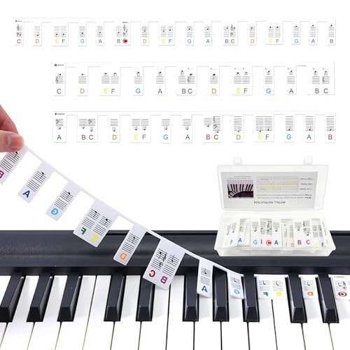 Momowin Wiederverwendbare Klavie Keyboard 88 Tasten, Klavier Zubehör, Notenstreifen für Anfänger und Kinder, Silikon, Keine Aufkleber Erforderlich (Regenbogen) von Momowin