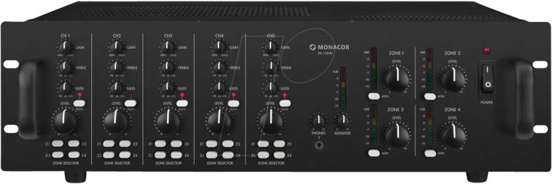 MON PA-12040 - Monacor Matrix-Mischverstärker, 4-Zonen, 4x 120 W von Monacor