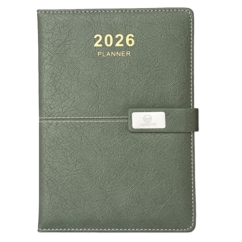 Tagesplaner 2026 – eine Seite pro Tag, 2026 stündlicher Tageskalender (Jan-Dez. 2026), 14,5 x 21 cm Terminbuch, Ledereinband + dickes Papier (grün) von Monchipa