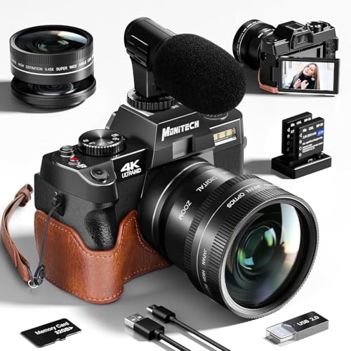 Monitech Kamera für Fotografie und Video, 4K 48MP Vlogging Kamera für YouTube mit 180° Flip Screen, 16X Digitalzoom, 52mm Weitwinkel, Lederhalterung & Riemen, 2 Batterien, 32GB TF Karte S100 Monitech Kamera für Fotografie und Video, 4K 48MP Vlogging Kamera für YouTube mit 180° Flip Screen, 16X Digitalzoom, 52mm Weitwinkel, Lederhalterung & Riemen, 2 Batterien, 32GB TF Karte S100 von Monitech