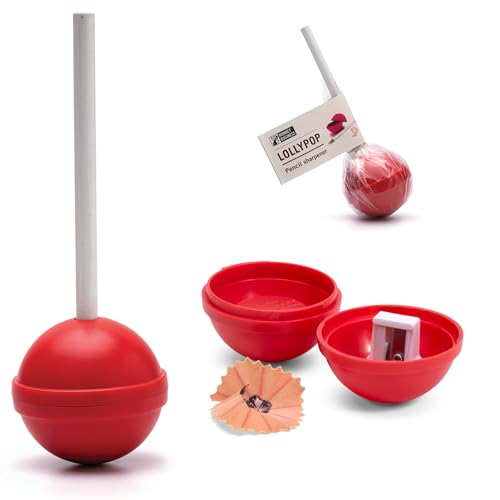 Monkey Business Lollypop Bleistiftspitzer für Kinder, lustiger manueller Anspitzer für Buntstifte für Mädchen und Jungen, Rot von Monkey Business
