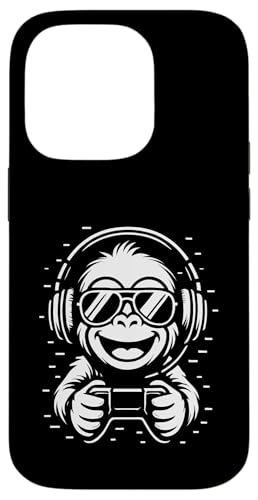 Cooler Gaming Affe mit Kopfhörer Musik und Controller Hülle für iPhone 14 Pro von Monkey DJ By GTSTDesign Store