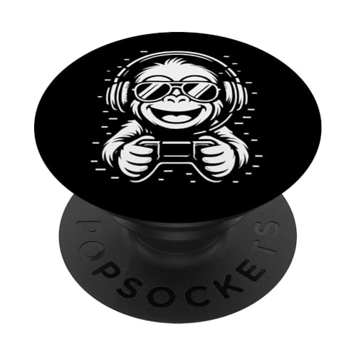 Cooler Gaming Affe mit Kopfhörer Musik und Controller PopSockets Klebender PopGrip Cooler Gaming Affe mit Kopfhörer Musik und Controller PopSockets Klebender PopGrip von Monkey DJ By GTSTDesign Store