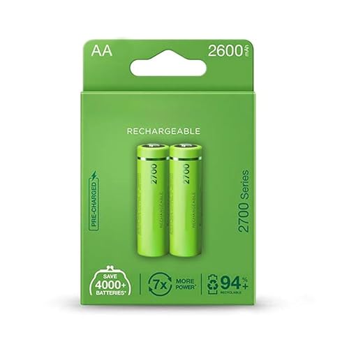 Wiederaufladbarer AA-Akku mit 27 mAh, vorgeladen, 2 Batterien von Monkey Ladder