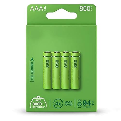 Wiederaufladbarer AAA-Batterie mit 85 mAh, vorgeladen, 4 Batterien von Monkey Ladder