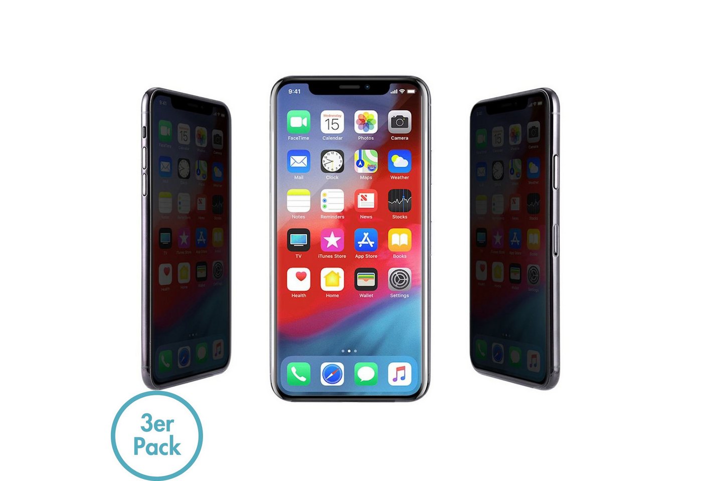 MonkeyTEC 3er-Set Blickschutzfolie 9H Sichtschutz Privatsphäre Apple iPhone für Apple iPhone, Displayschutzfolie, Komplettset, 3 Stück, Blickschutzfolie, 9H, Anti-Fingerprint von MonkeyTEC