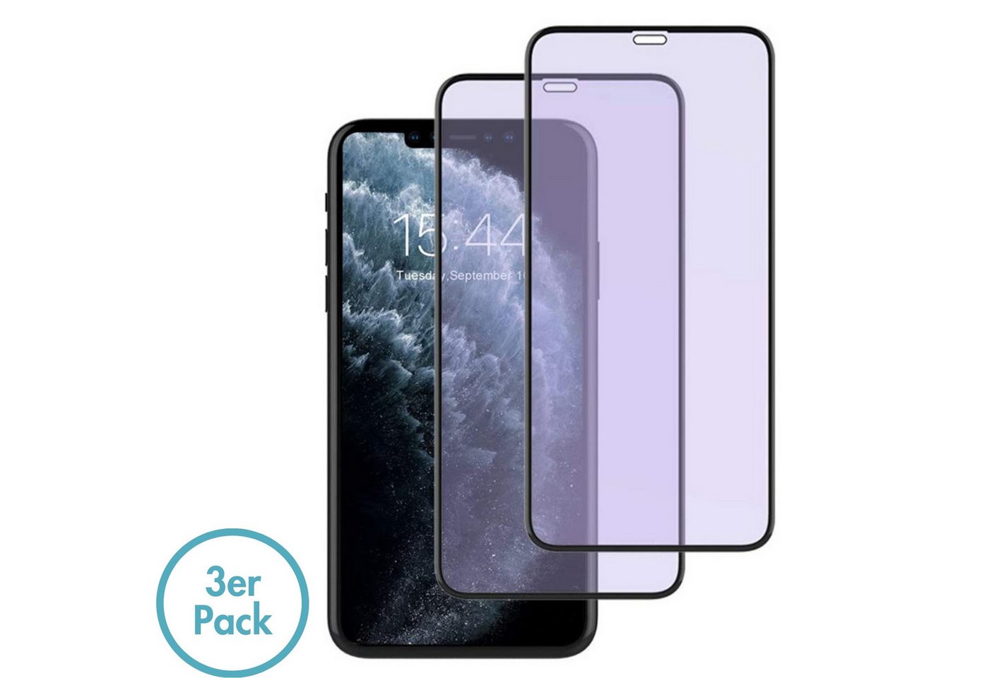 MonkeyTEC 3er-Set Displayschutzfolie 9H Anti-Blaulicht Anti-Fingerprint Anti-Öl für Smartphone, Displayschutzfolie, Komplettset, 3 Stück, Augenschonend, Anti-Blaulicht, Anti-Fingerprint, Schmutzabweisend von MonkeyTEC