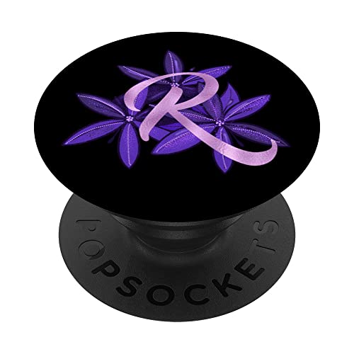 Lila Buchstabe R Monogramm lila Blumen PopSockets mit austauschbarem PopGrip von Monogrammed Gifts