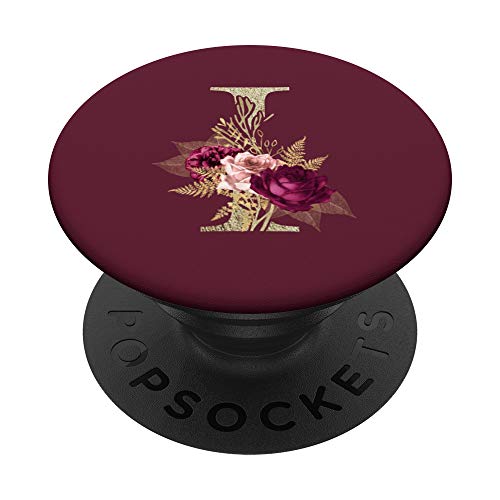 Maroon Floral Initial I Monogramm Bordeaux Blumen PopSockets mit austauschbarem PopGrip von Monogrammed Gifts