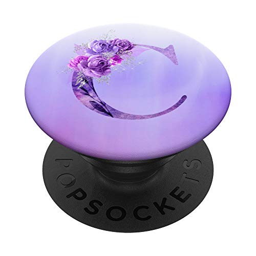 Fliederfarbener floraler Anfangsbuchstabe C Monogramm lila PopSockets mit austauschbarem PopGrip von Monogrammed gifts