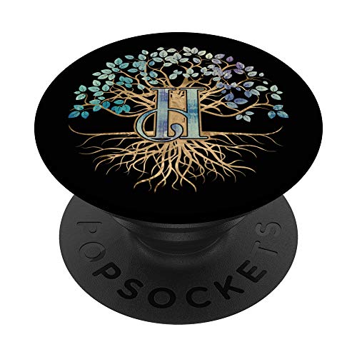 Baum des Lebens Monogramm mit dem Buchstaben H - PopSockets Ausziehbarer Sockel und Griff für Smartphones und Tablets von Monograms by Creativemotions