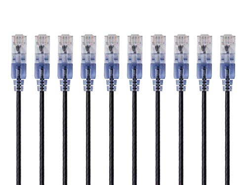 Monoprice - 115165 SlimRun Cat6A Ethernet-Patchkabel – Snagless RJ45 UTP reiner blanker Kupferdraht, 10 G, 30 AWG, 3 m, Schwarz, 10 Stück von Monoprice