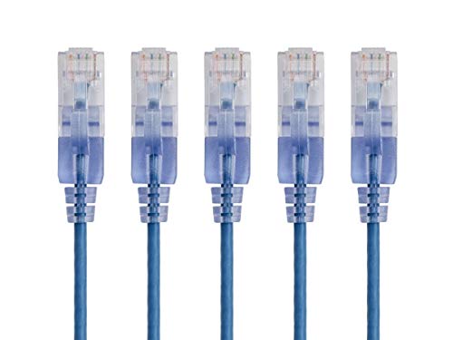 Monoprice - 129425 SlimRun Cat6A Ethernet-Patchkabel – Snagless RJ45 UTP Pure Bare Copper Wire 10G 30AWG 0,6 m Blau 5er-Pack von Monoprice