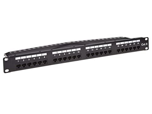 Monoprice 24-Port Cat6 ungeschirmtes UL-gelistetes Patchpanel, 1U, 110/Dual IDC, mit Drahtstützleiste, Metallfront, PoE+ (TAA) von Monoprice