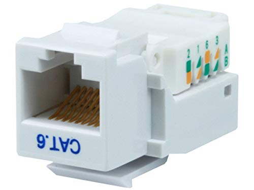 Monoprice Cat6 RJ45 werkzeuglose Keystone-Buchse – für 22–24 AWG Massivdraht, zur Verwendung mit Wandplatte oder Ethernet-Panel, Weiß von Monoprice