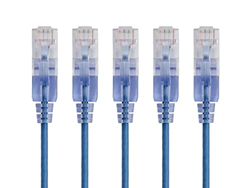 Monoprice Cat6A Ethernet-Netzwerk-Patchkabel, 15 m, Blau, 5 Stück, 10 G – SlimRun-Serie von Monoprice