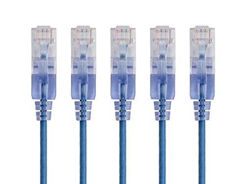 Monoprice Cat6A Ethernet-Patchkabel – 2,8 m – Blau | Netzwerkkabel – RJ45, 550 MHz, UTP, reiner blanker Kupferdraht, 10 G, 30 AWG, 5er-Pack – SlimRun Serie von Monoprice