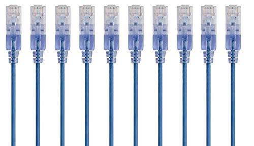 Monoprice Cat6A Ethernet-Patchkabel – 7,6 m – Blau (10 Stück) Netzwerk Internetkabel, snagless RJ45 UTP Pure Bare Copper Wire 10G 30AWG – SlimRun Serie von Monoprice