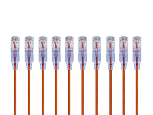 Monoprice Cat6A Ethernet-Patchkabel – Snagless RJ45, 550 MHz, 10 G, UTP, reiner blanker Kupferdraht, 30 AWG, 10 Stück, 1,5 m, Orange – SlimRun-Serie von Monoprice