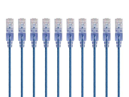 Monoprice Cat6A Ethernet-Patchkabel – Snagless RJ45, 550 MHz, 10 G, UTP, reiner blanker Kupferdraht, 30 AWG, 10 Stück, 2,1 m, Blau – SlimRun-Serie von Monoprice