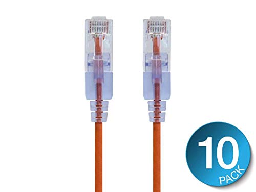 Monoprice Cat6A Ethernet-Patchkabel – Snagless RJ45, 550 MHz, 10 G, UTP, reiner blanker Kupferdraht, 30 AWG, 10 Stück, 2,1 m, Orange – SlimRun-Serie von Monoprice