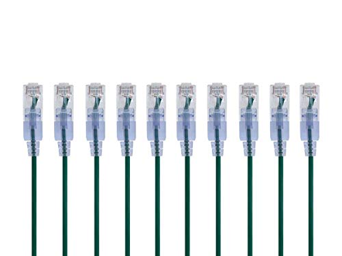 Monoprice Cat6A Ethernet-Patchkabel – Snagless RJ45, 550 MHz, 10 G, UTP, reiner blanker Kupferdraht, 30 AWG, 10 Stück, 60 cm, Grün – SlimRun-Serie von Monoprice