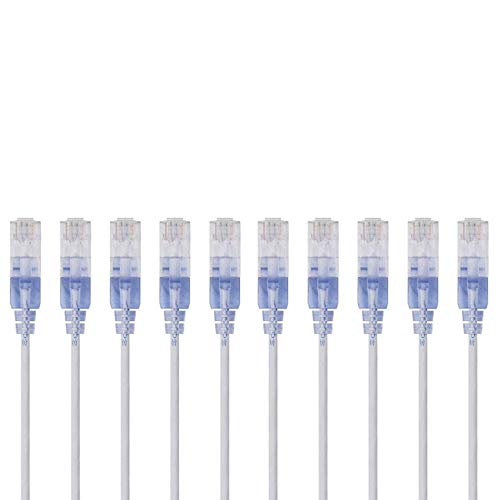 Monoprice Cat6A Ethernet-Patchkabel – Snagless RJ45, 550 MHz, 10 G, UTP, reiner blanker Kupferdraht, 30 AWG, 10 Stück, 7,6 m, Weiß – SlimRun-Serie von Monoprice