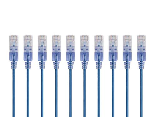 Monoprice SlimRun Cat6A Ethernet-Patchkabel – Netzwerk-Internetkabel – RJ45, verseilt, UTP, reines blankes Kupferdraht, 30AWG, 6 m, Blau, 10 Stück von Monoprice