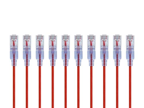 Monoprice SlimRun Cat6A Ethernet-Patchkabel – Netzwerk-Internetkabel – RJ45, verseilt, UTP, reines blankes Kupferdraht, 30AWG, 6 m, Rot, 10 Stück von Monoprice